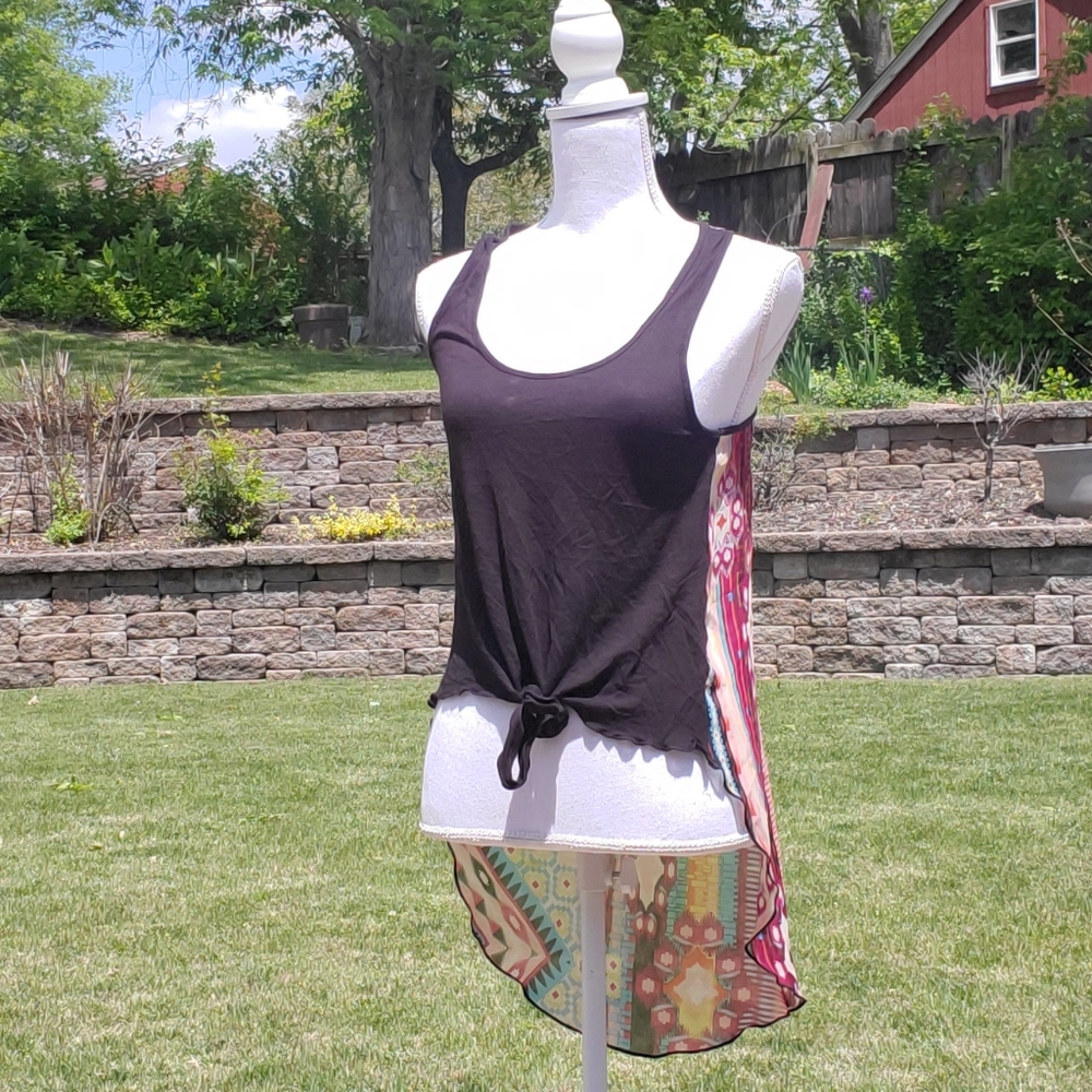 Wet Seal sheer black pink blue hi low tank top M